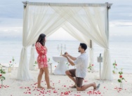 Propuesta en playa privada Punta Cana con arco de bambú blanco